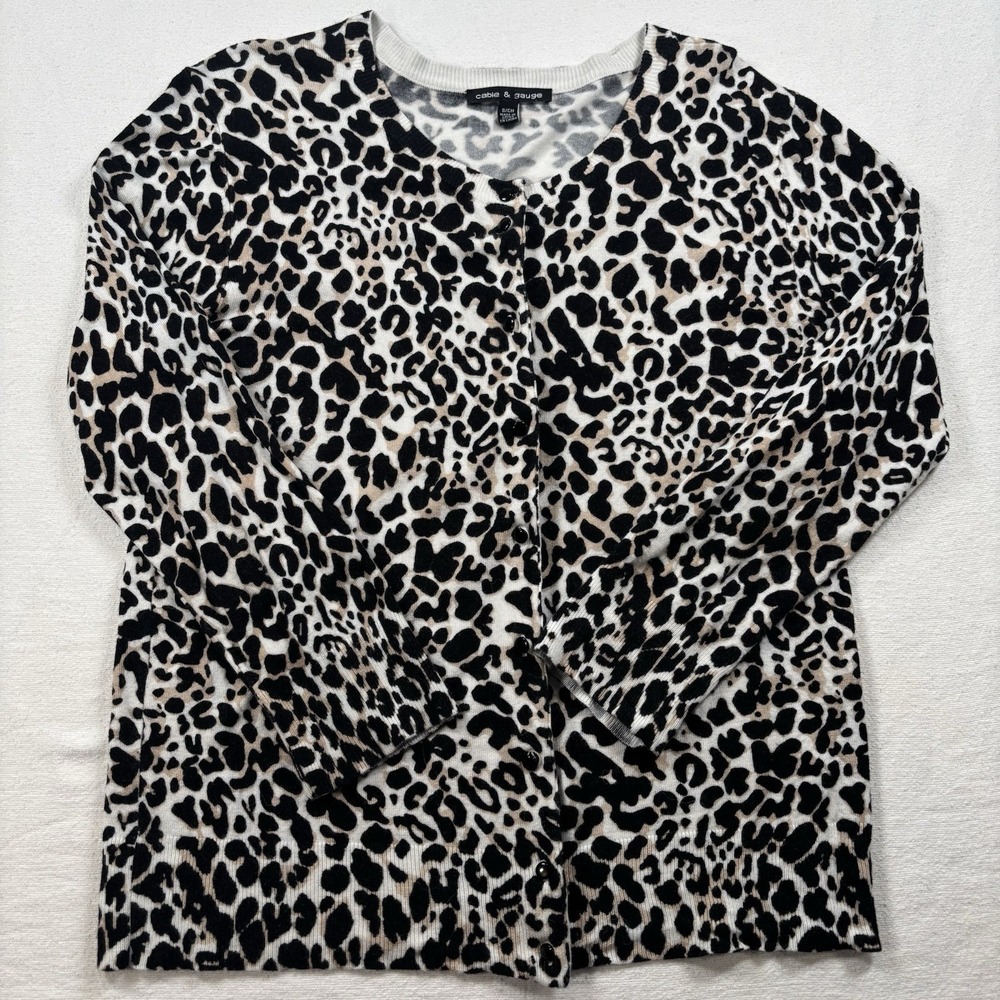 Cable & Gauge Small Cardigan Sweater Leopard Print Button Up Knit